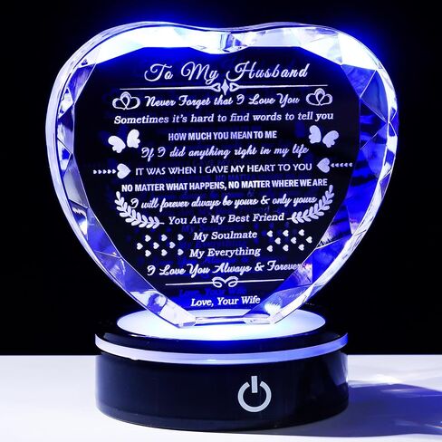 YWHL Gifts for Husband with Colorful LED Base I Love You Gifts for Him Best Anniversary Birthday Husband Gift Idea Romantic Crystal to My Husband Presents for Valentine's Day Christmas Fathers Day in Saudi Arabia