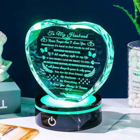 YWHL Gifts for Husband with Colorful LED Base I Love You Gifts for Him Best Anniversary Birthday Husband Gift Idea Romantic Crystal to My Husband Presents for Valentine's Day Christmas Fathers Day in Saudi Arabia