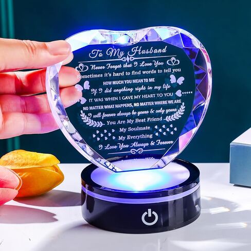 YWHL Gifts for Husband with Colorful LED Base I Love You Gifts for Him Best Anniversary Birthday Husband Gift Idea Romantic Crystal to My Husband Presents for Valentine's Day Christmas Fathers Day in Saudi Arabia