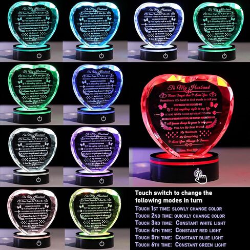 YWHL Gifts for Husband with Colorful LED Base I Love You Gifts for Him Best Anniversary Birthday Husband Gift Idea Romantic Crystal to My Husband Presents for Valentine's Day Christmas Fathers Day in Saudi Arabia