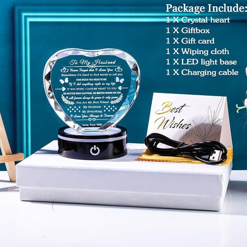 YWHL Gifts for Husband with Colorful LED Base I Love You Gifts for Him Best Anniversary Birthday Husband Gift Idea Romantic Crystal to My Husband Presents for Valentine's Day Christmas Fathers Day in Saudi Arabia