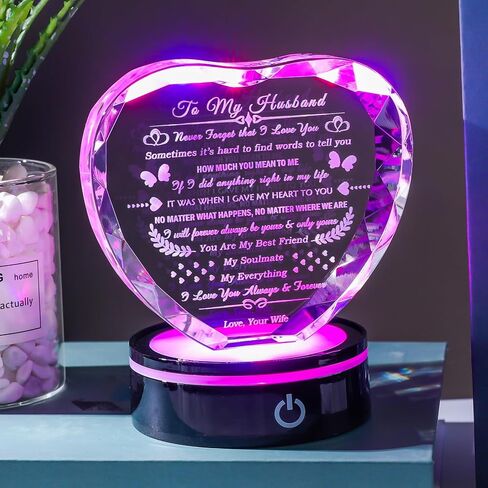 YWHL Gifts for Husband with Colorful LED Base I Love You Gifts for Him Best Anniversary Birthday Husband Gift Idea Romantic Crystal to My Husband Presents for Valentine's Day Christmas Fathers Day in Saudi Arabia