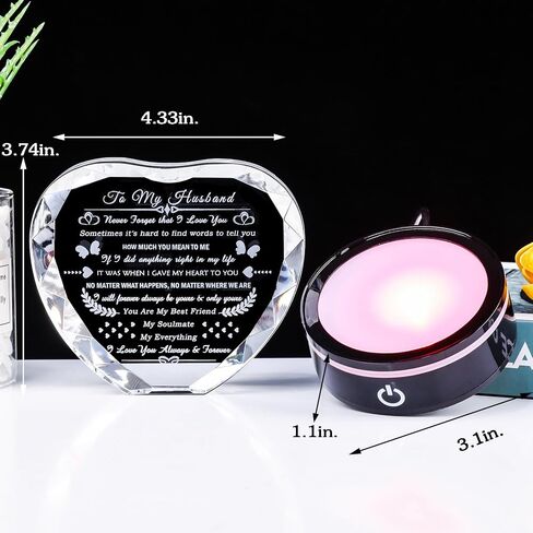 YWHL Gifts for Husband with Colorful LED Base I Love You Gifts for Him Best Anniversary Birthday Husband Gift Idea Romantic Crystal to My Husband Presents for Valentine's Day Christmas Fathers Day in Saudi Arabia