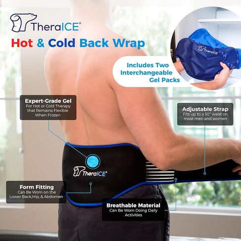 TheraICE Ice Pack Back Brace for Lower Back Pain, 2 Pack Lower Back Wrap Heating Pad Inserts, Hot or Cold Therapy Back Pain Relief Products for Lower Lumbar, Sciatic Nerve, Herniated Disc in Kuwait