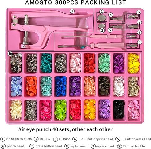 Amogto Air Eye Buckle Resin Metal Four-fit Buckle Dark Press 300pcs Child Female Button Hand Pressure Pliers Installation Tool setSnap Buttons andp Buttons for Sewing and Crafting Leather Snaps in Kuwait