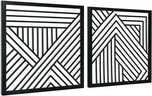 Putuo Decor Black Geometric Line Metal Wall Art Set of 2, Minimalist Square Hanging Decoration, Modern Hanging Wall Sculpture over bed, 11.8x11.8 Inches in Saudi Arabia