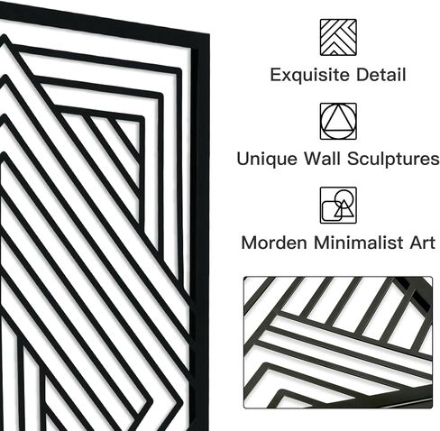 Putuo Decor Black Geometric Line Metal Wall Art Set of 2, Minimalist Square Hanging Decoration, Modern Hanging Wall Sculpture over bed, 11.8x11.8 Inches in Saudi Arabia