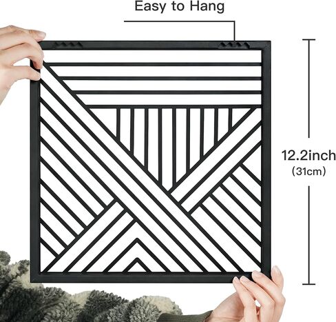 Putuo Decor Black Geometric Line Metal Wall Art Set of 2, Minimalist Square Hanging Decoration, Modern Hanging Wall Sculpture over bed, 11.8x11.8 Inches in Saudi Arabia