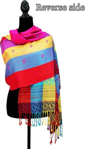 PASKMLNA Double Side Rainbow Silky Tropical Colorful Exotic Pashmina Wrap Shawl Scarf in Kuwait