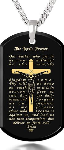 NanoStyle Lord's Prayer Crucifix Cross Necklace for Men Onyx Dog Tag Pendant 24k Gold Inscribed Scripture, 20" Chain in Saudi Arabia