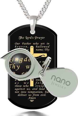 NanoStyle Lord's Prayer Crucifix Cross Necklace for Men Onyx Dog Tag Pendant 24k Gold Inscribed Scripture, 20" Chain in Saudi Arabia