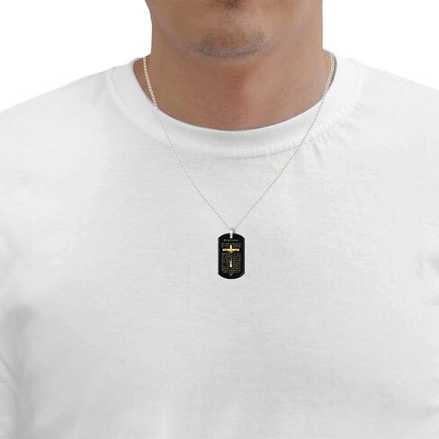 NanoStyle Lord's Prayer Crucifix Cross Necklace for Men Onyx Dog Tag Pendant 24k Gold Inscribed Scripture, 20" Chain in Saudi Arabia