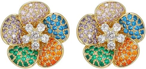 Kokoma Colorful Crystal Flower Stud Earrings for Women Girls Sterling Silver Post 14K Gold Plated Elegant Floral Statement Earrings Wedding Studs in Saudi Arabia