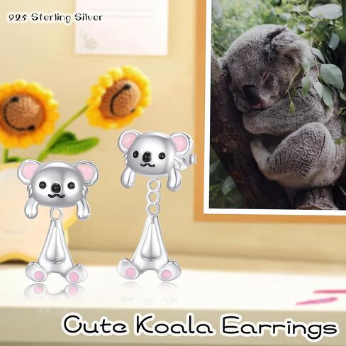 كوالا أقراط S925 الفضة الاسترليني كوالا أقراط الحيوان للنساء الفتيات أقراط ثلاثية الأبعاد كوالا مجوهرات هدايا عيد ميلاد in Kuwait
