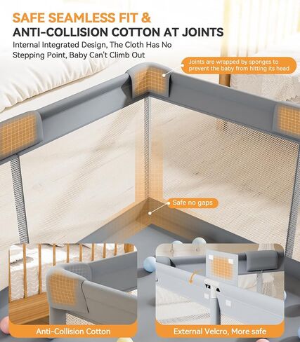 TOHIFER Baby Playpen: ساحة لعب كبيرة للأطفال الصغار، خالية من مادة BPA، غير سامة، آمنة ولا توجد فجوات في ساحة اللعب للأطفال، سياج للأطفال في الداخل والخارج، مقاس 51 بوصة × 51 بوصة × 26.8 بوصة in Kuwait