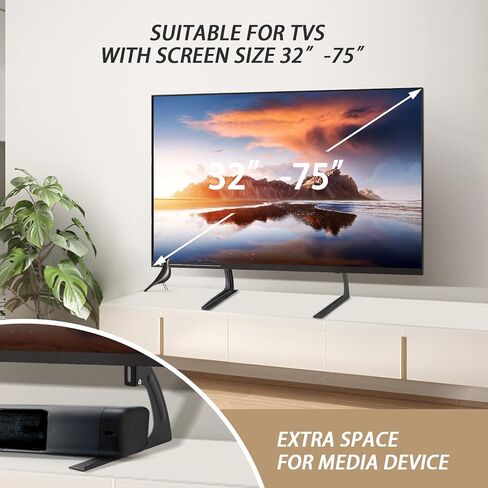 حامل تلفزيون، سطح طاولة حامل تلفزيون عالمي لشاشات تلفزيون بلازما LCD مسطحة مقاس 32 إلى 75 بوصة، وأرجل تلفزيون، يحمل ما يصل إلى 88 رطلًا، بحد أقصى 800 × 400 مم، قاعدة تلفزيون بديلة قابلة لضبط الارتفاع in Kuwait