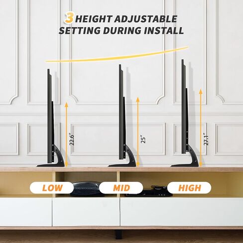 حامل تلفزيون، سطح طاولة حامل تلفزيون عالمي لشاشات تلفزيون بلازما LCD مسطحة مقاس 32 إلى 75 بوصة، وأرجل تلفزيون، يحمل ما يصل إلى 88 رطلًا، بحد أقصى 800 × 400 مم، قاعدة تلفزيون بديلة قابلة لضبط الارتفاع in Kuwait