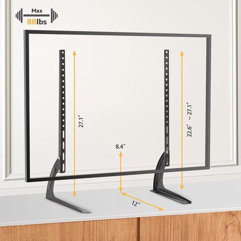 حامل تلفزيون، سطح طاولة حامل تلفزيون عالمي لشاشات تلفزيون بلازما LCD مسطحة مقاس 32 إلى 75 بوصة، وأرجل تلفزيون، يحمل ما يصل إلى 88 رطلًا، بحد أقصى 800 × 400 مم، قاعدة تلفزيون بديلة قابلة لضبط الارتفاع in Kuwait