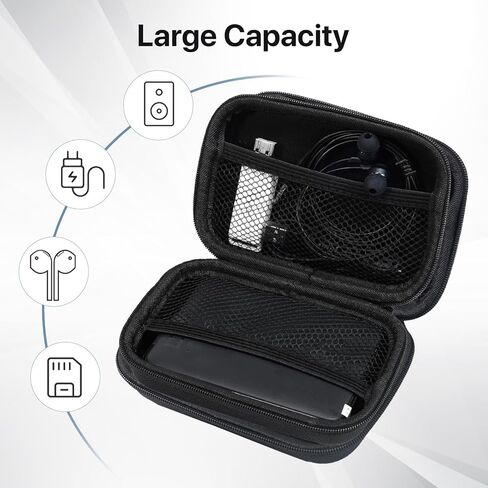 حقيبة حمل القرص الصلب: حقيبة سفر مقاومة للصدمات لمحرك الأقراص الصلبة الخارجي - حقيبة حمل عالمية محمولة لبنك الطاقة والهاتف الخلوي والكابل والسلك وسحاب تخزين منظم الملحقات الإلكترونية - أسود in Kuwait