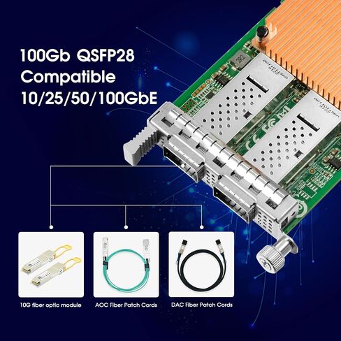 100Gb Network Card with Intel E810-CAM2 Chip,Dual-QSFP28 Ports PCI Express Ethernet Nic Adapter Support Windows Server/Linux/VMware,Compare to Intel E810-CQDA2 in Saudi Arabia