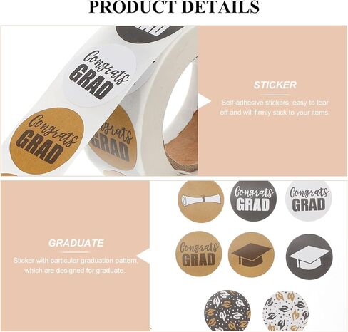 NOLITOY 500 قطعة من ملصقات قبعة التخرج، ملصقات ملصقات التخرج، ملصقات التخرج من رقائق معدنية، ملصقات لاصقة مستديرة لختم صندوق هدايا التخرج in Kuwait