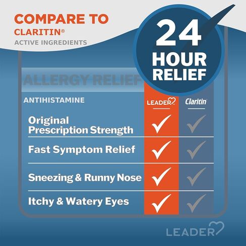 Leader 24 Hour Allergy Relief, Loratadine 10mg Tablets, Non-Drowsy, Antihistamine, Indoor and Outdoor, Counteract Allergy, 70 Tablets in Saudi Arabia