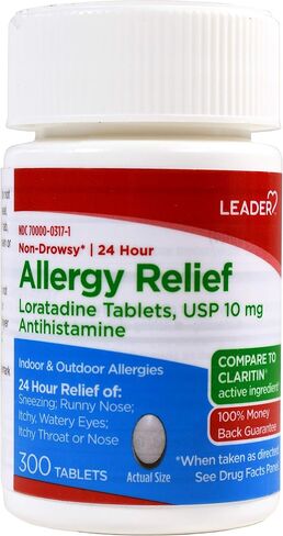 Leader 24 Hour Allergy Relief, Loratadine 10mg Tablets, Non-Drowsy, Antihistamine, Indoor and Outdoor, Counteract Allergy, 70 Tablets in Saudi Arabia