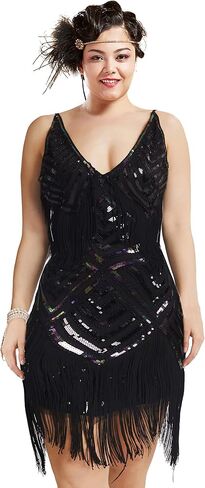 BABEYOND Women's 1920s Plus Flapper Dress Plus Size V Neck Slip Dress Roaring 20s Dress for Party in Saudi Arabia