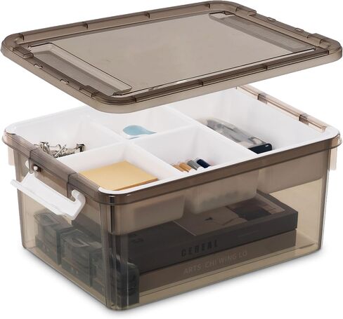 Citylife 17 QT Plastic Storage Box with Removable Tray Craft Organizers and Storage Clear Storage Container for Organizing Bead, Tool, Sewing, Playdoh, Grey in Saudi Arabia