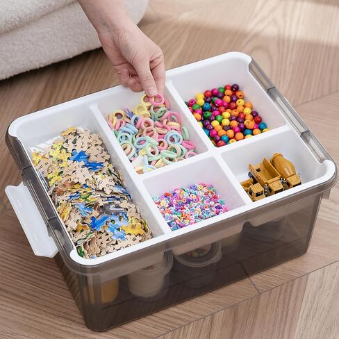 Citylife 17 QT Plastic Storage Box with Removable Tray Craft Organizers and Storage Clear Storage Container for Organizing Bead, Tool, Sewing, Playdoh, Grey in Saudi Arabia