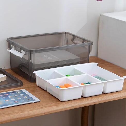 Citylife 17 QT Plastic Storage Box with Removable Tray Craft Organizers and Storage Clear Storage Container for Organizing Bead, Tool, Sewing, Playdoh, Grey in Saudi Arabia