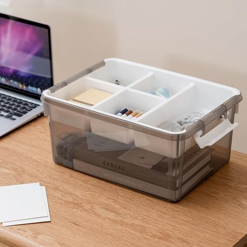 Citylife 17 QT Plastic Storage Box with Removable Tray Craft Organizers and Storage Clear Storage Container for Organizing Bead, Tool, Sewing, Playdoh, Grey in Saudi Arabia