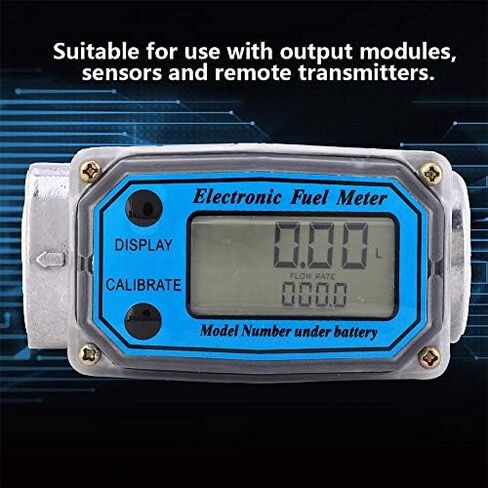 Fuel Flowmeter Turbine Flowmeter Gasoline Kerosene Fuel Flow Meter 25-150L / Min with Digital LCD Display 1-Inch FNPT Inlet/Outlet(Blue) in Saudi Arabia
