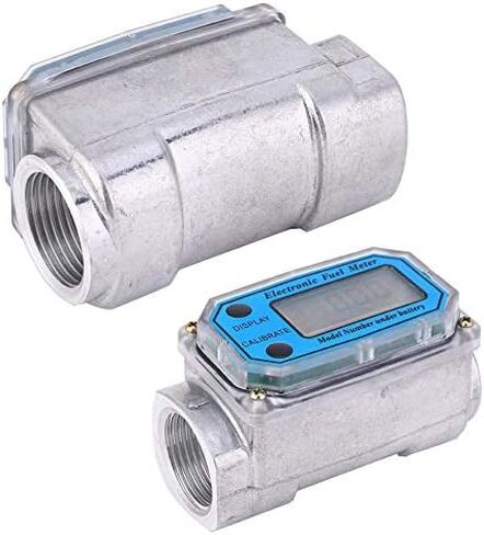 Fuel Flowmeter Turbine Flowmeter Gasoline Kerosene Fuel Flow Meter 25-150L / Min with Digital LCD Display 1-Inch FNPT Inlet/Outlet(Blue) in Saudi Arabia