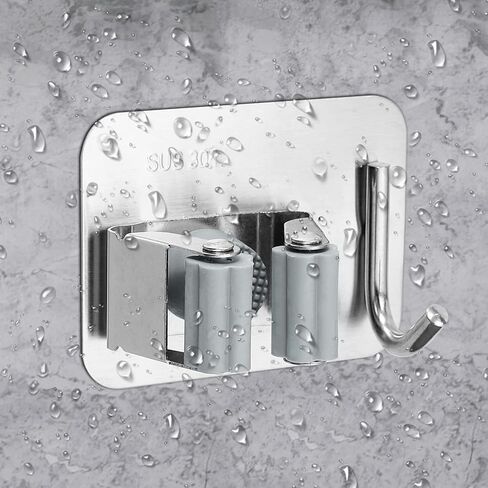 حامل ممسحة ومكنسة JiGiU، مجموعة منظم مكنسة 1+3 ممسحة 16 بوصة شماعة ممسحة تركيب (3 أوضاع 4 خطافات) و3 قطع خطافات ممسحة مثبتة على الحائط ذاتية اللصق من الفولاذ المقاوم للصدأ للحديقة، المرآب in Kuwait