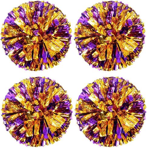 Springen Cheerleading Pom Poms, Cheerleading Metallic Foil & Plastic Ring Pom Poms for Cheer Sport Kids Adults Team Spirit Cheering (Purple Gold) in Saudi Arabia