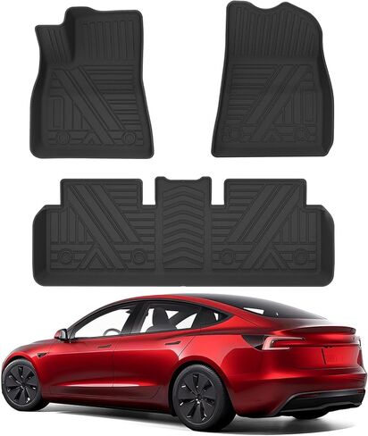 Tesla Model 3 Floor Mats - All-Weather Floor Mats for Tesla Model 3 2021 2022, Custom Fit TPE Cargo Liner Rear Cargo Tray Model 3 Anti-Slip Trunk Mats, Tesla Model 3 Accessories （Set of 6pcs in Kuwait