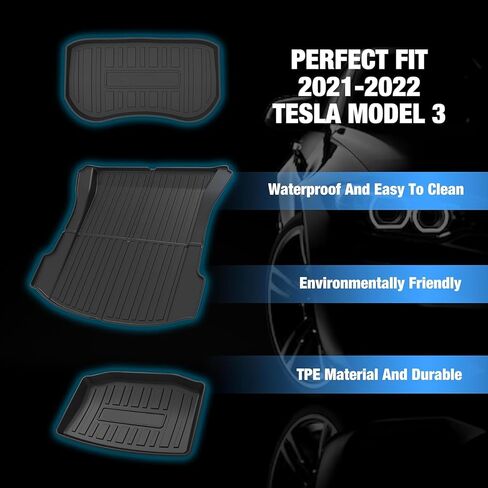 Tesla Model 3 Floor Mats - All-Weather Floor Mats for Tesla Model 3 2021 2022, Custom Fit TPE Cargo Liner Rear Cargo Tray Model 3 Anti-Slip Trunk Mats, Tesla Model 3 Accessories （Set of 6pcs in Saudi Arabia