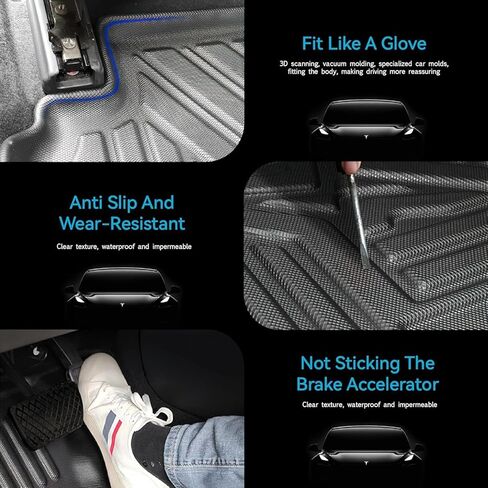 Tesla Model 3 Floor Mats - All-Weather Floor Mats for Tesla Model 3 2021 2022, Custom Fit TPE Cargo Liner Rear Cargo Tray Model 3 Anti-Slip Trunk Mats, Tesla Model 3 Accessories （Set of 6pcs in Kuwait
