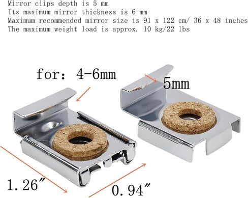 مجموعة واحدة من مشابك المرآة المحملة بزنبرك، مشابك معدنية بسيطة مثبتة على الحائط ومرآة in Kuwait