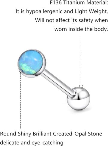 F136 Titanium Flat Buttom Multicolor Bezel Opal Tongue Rings Piercing Jewelry for Women Men 14g 5/8in 16mm Metal Tounge Barbell Charms Aretes Para La Lengua Hypoallergenic in Kuwait