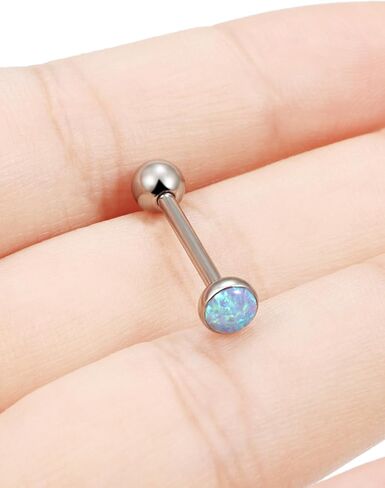 F136 Titanium Flat Buttom Multicolor Bezel Opal Tongue Rings Piercing Jewelry for Women Men 14g 5/8in 16mm Metal Tounge Barbell Charms Aretes Para La Lengua Hypoallergenic in Kuwait