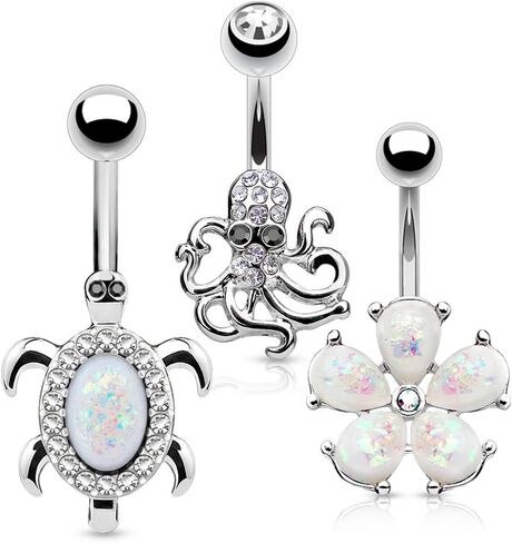 FIFTH CUE 14G Crystal Paved Octopus 316L Surgical Steel Naval Belly Button Ring in Saudi Arabia