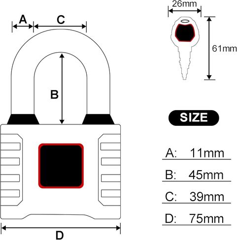 قفل بمفتاح مقاوم للماء عالي التحمل مقاس 75 مم مع 4 مفاتيح قفل من الفولاذ المقاوم للصدأ لمستودع الصالة الرياضية في الهواء الطلق in Kuwait