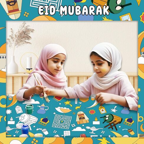 قطعتان من ملصق التلوين العملاق لعيد مبارك/مفرش المائدة - حرف القمر ستار لاتيرن للأطفال - غطاء طاولة تلوين ورقي كبير مقاس 108 × 54 بوصة، هدايا للأطفال، أنشطة ألعاب، ديكورات حفلات الفصل الدراسي in Kuwait