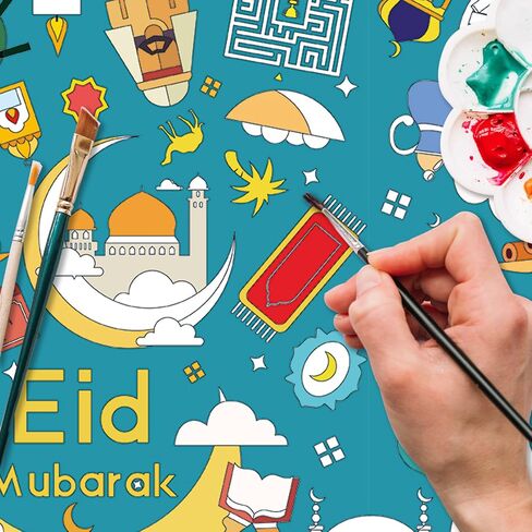 قطعتان من ملصق التلوين العملاق لعيد مبارك/مفرش المائدة - حرف القمر ستار لاتيرن للأطفال - غطاء طاولة تلوين ورقي كبير مقاس 108 × 54 بوصة، هدايا للأطفال، أنشطة ألعاب، ديكورات حفلات الفصل الدراسي in Kuwait