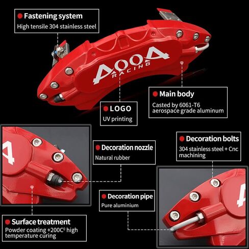 أغطية فرجار AOOA أغطية فرامل حمراء وأغطية شخصيات بيضاء تناسب تويوتا هايلاندر 2014-2020 (مجموعة من 4) in Kuwait