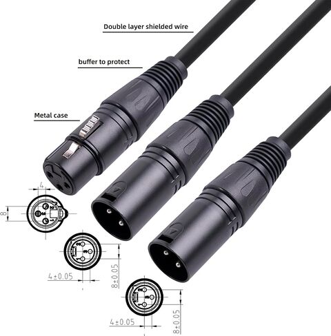 كابل مقسم XLR، 3 دبابيس XLR أنثى إلى ثنائي XLR ذكر تصحيح Y كابل مقسم ميكروفون متوازن محول صوت - 1.64 قدم in Saudi Arabia