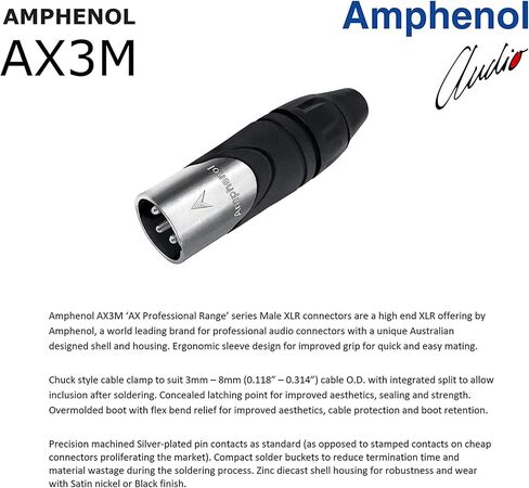 WORLDS BEST CABLES 2 Units - 2 Foot - Canare L-4E6S, Star Quad Balanced Male to Female Microphone Cables with Amphenol AX3M & AX3F Silver XLR Connectors - Custom Made in Saudi Arabia