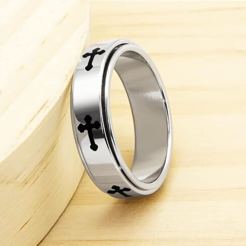 Fidget Rings for Women Men Anxiety: Titanium Stainless Steel Spinner Gear Ring Thumb Ring Mens womens Wedding Band Ring Silver Blue Black Tone Size 6 7 8 9 10 in Saudi Arabia